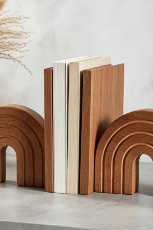 Bohemian-Style Arched Wooden Bookends – Minimalist Design (Set of 2)